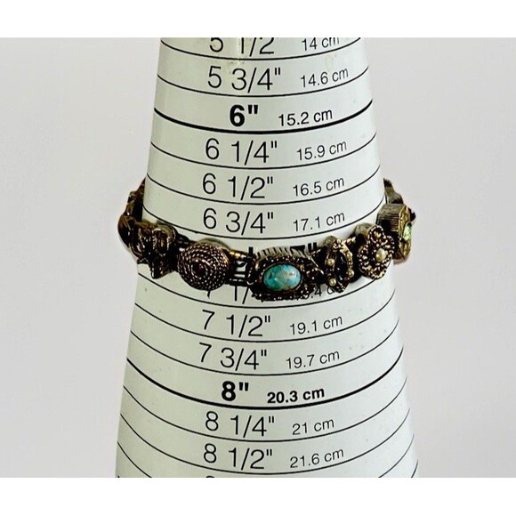 Vintage Victorian Revival Slide Charm Bracelet Flower Cameo Bee Glass 7” - Picture 6 of 10